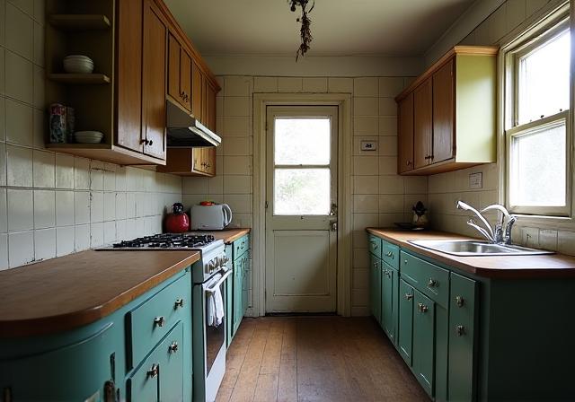 Before shot of an outdated kitchen in Fitzroy.