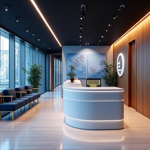 A stylish and functional modern office reception area.